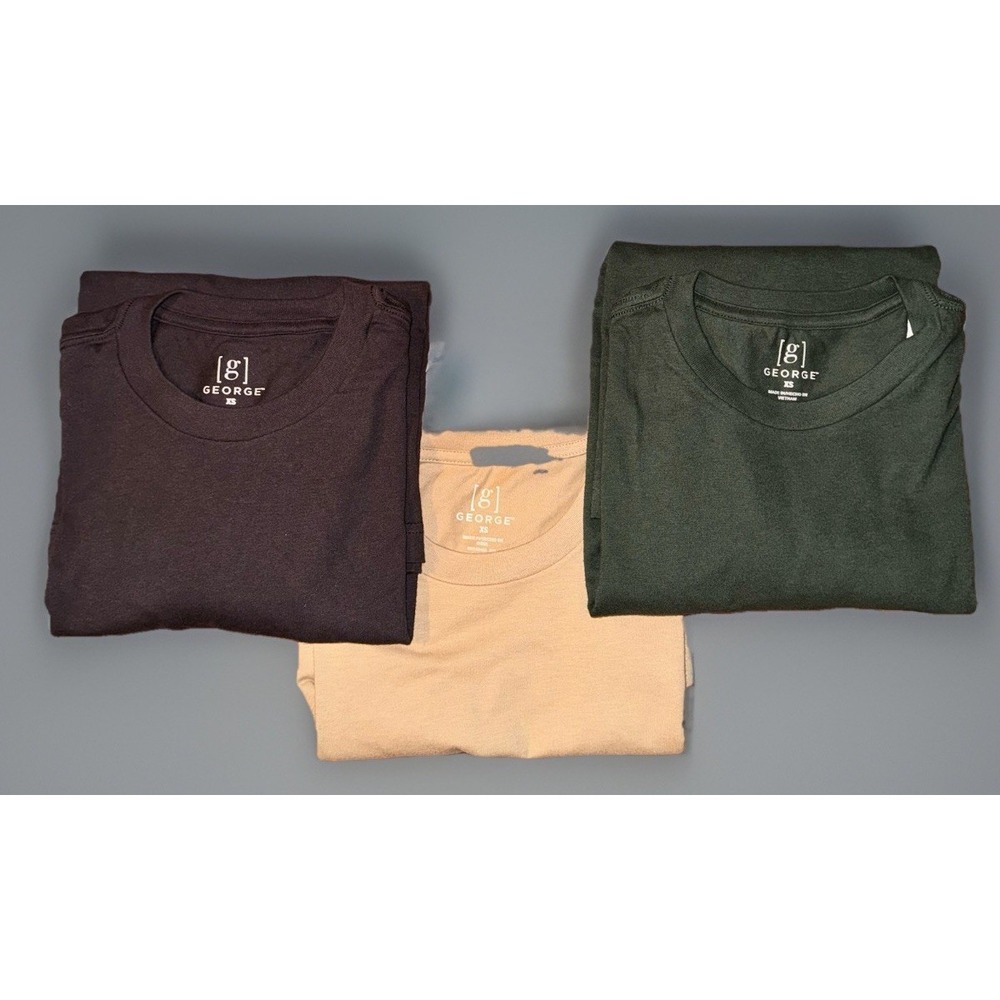 George‎ Men's Cotton Crewneck T-Shirt-Long Sleeves-Size-XS-Lot Of Three